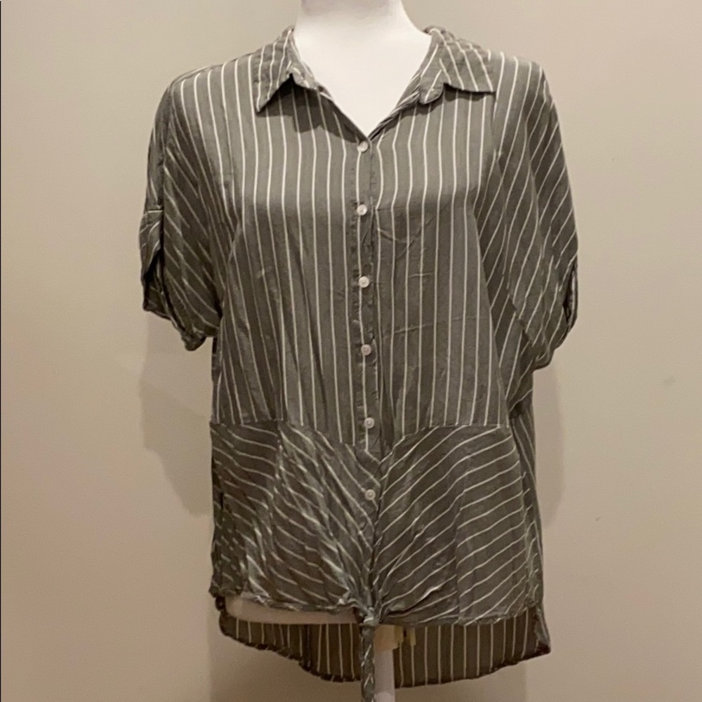 Grey and white pinstripe blouse